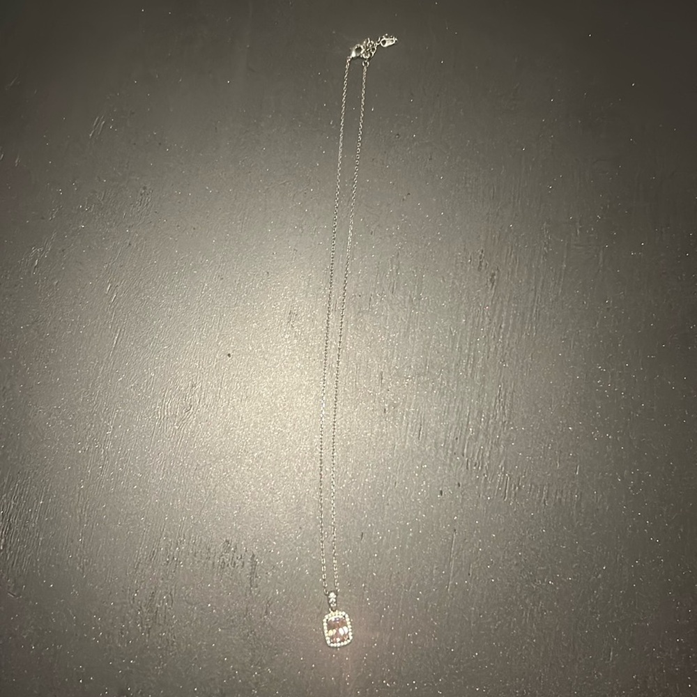 Sparkly Pink Topaz White Sapphire Pendant Necklace - Picture 4 of 4